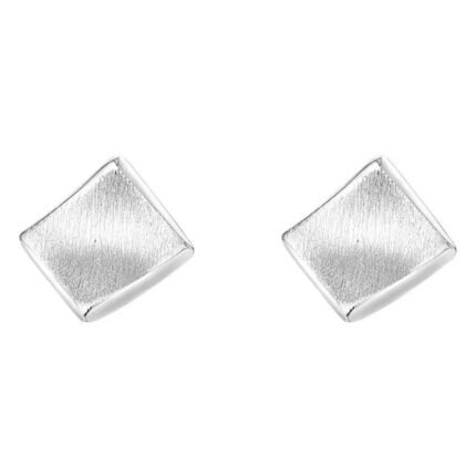 Simple Small Silver Earrings – S999 Quadrilateral Stud Design